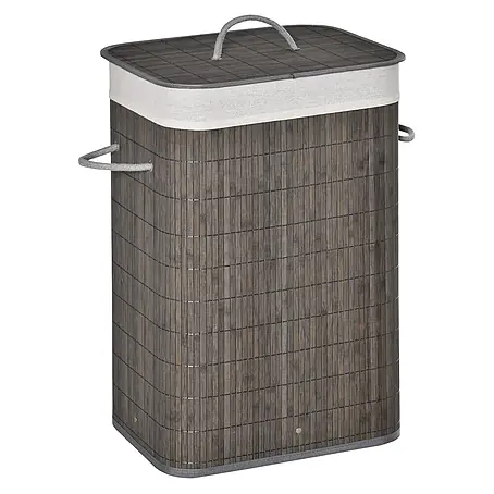 SONNENH Wäschekorb aus Bambus, grau, 83 l, faltbar mit Deckel