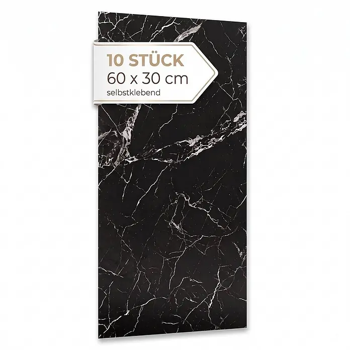 Dalsys 10x Wandverkleidung Selbstklebend 60x30cm Schwarz PVC - 