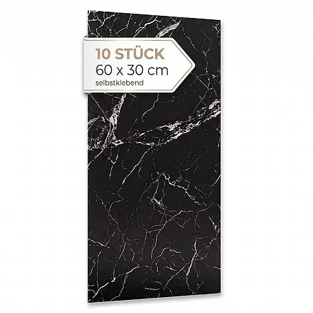 Dalsys 10x Wandverkleidung Selbstklebend 60x30cm Schwarz PVC
