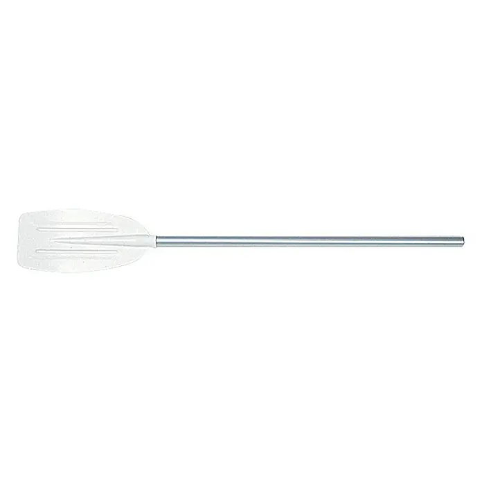 Stechpaddel - Länge: 110 cm, Aluminium, Material Blatt: Kunststoff - Dieses Bild zeigt ein weißes Paddel mit einem silbernen Schaft, ideal für Wasserfahrten. Das Paddel ist auf einem weißen Hintergrund isoliert.