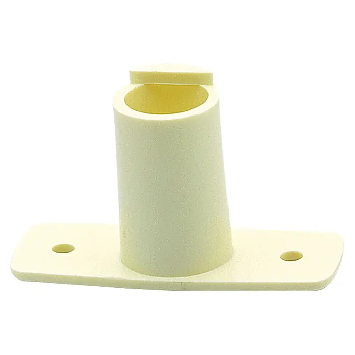Dollenhalter - Durchmesser: 18 mm, Nylon, Weiß - Eine Nahaufnahme eines cremefarbenen Schaumstoff-Objekts mit zylindrischer Form auf einer rechteckigen Basis mit Löchern.