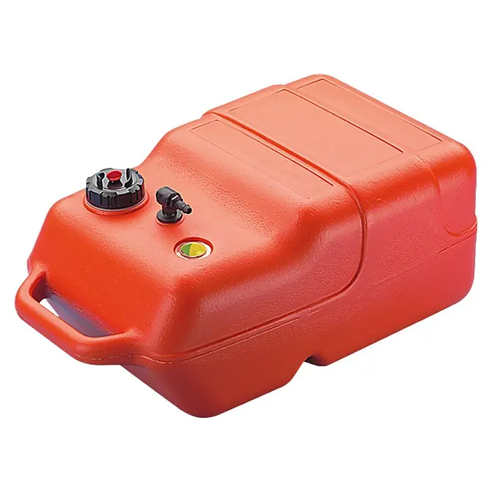 Talamex Kraftstofftank - 22 l, Füllstandsanzeige - Ein roter tragbarer Kraftstofftank mit schwarzem Verschluss, einem kleinen Anschluss und einem Füllstandsanzeiger.