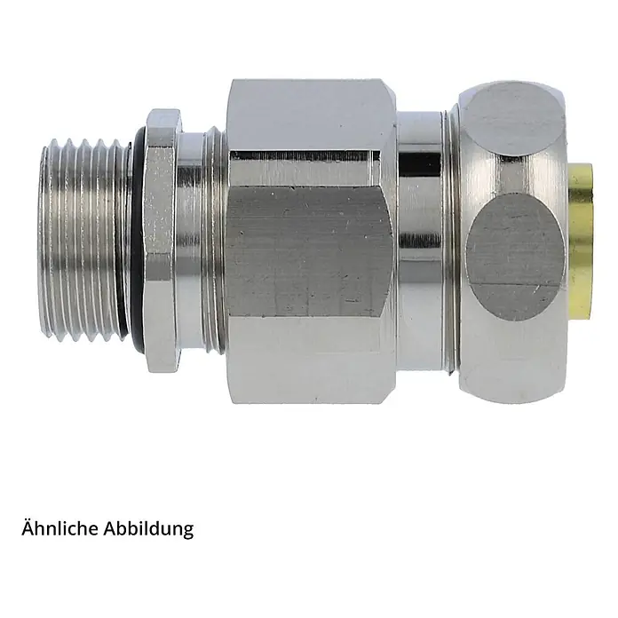 FLEXA USZ-M Metallverschraubung gerade Gewinde M32x1,5 für [DUP-10633] -  - Glänzende Metall-Klemmverschraubung mit Gewindeanschluss und O-Ring, zeigt ein messingfarbenes Innenteil.