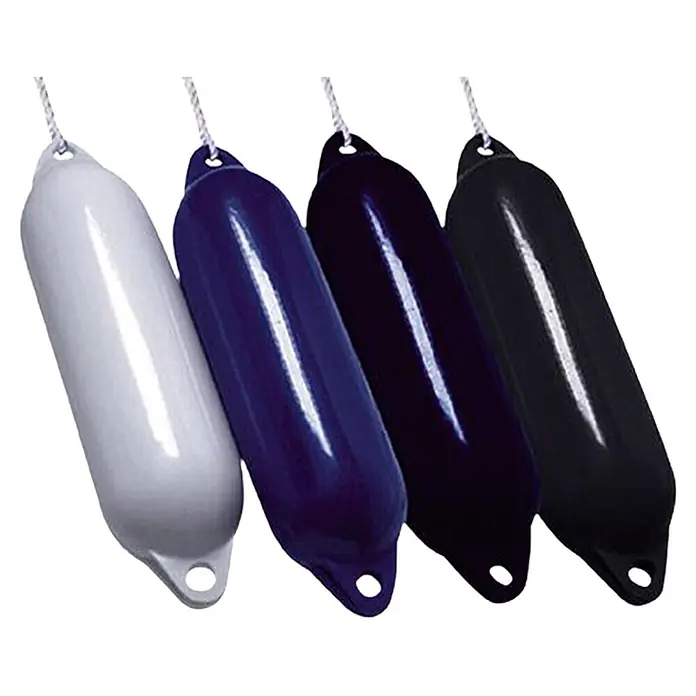 Talamex Fender Star - Ø x L: 21 x 62 cm, Weiß - Vier glänzende Bootsfender: weiß, blau, dunkelblau, schwarz, mit Seilen zum Bootsschutz.
