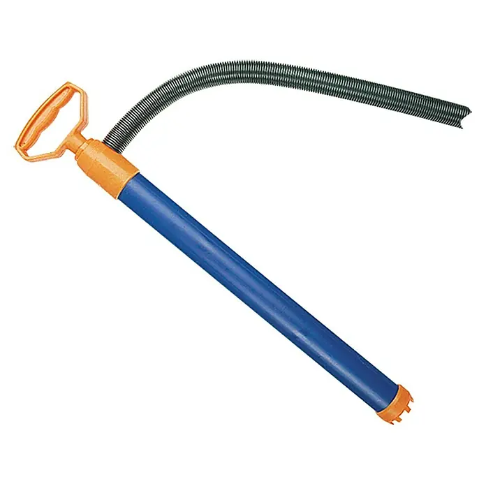 Talamex Handlenzpumpe - 35 cm, Kunststoff - Bild einer blauen Abflussspirale mit orangefarbenem Griff zum Reinigen von Abflüssen und Rohren.