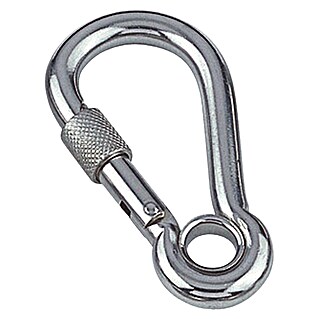 Karabinerhaken mit Sicherheitsmutter und Kausche (Ø x L: 16 x 100 mm, Bruchlast: 850 kg, Edelstahl, A4)