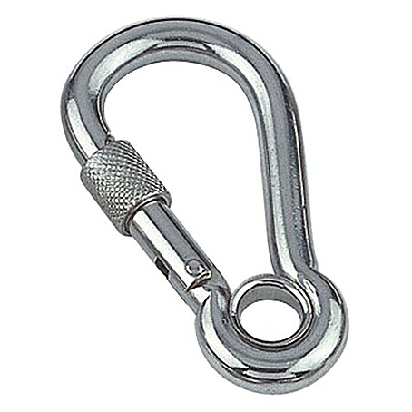Karabinerhaken mit Sicherheitsmutter und Kausche (Ø x L: 16 x 100 mm, Bruchlast: 850 kg, Edelstahl, A4)