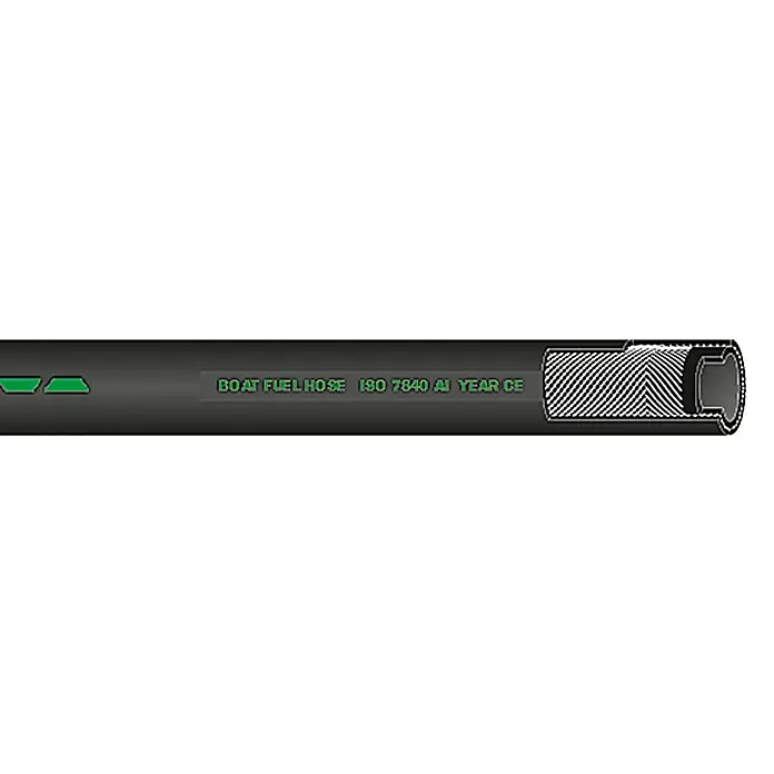 Talamex Treibstoffschlauch Meterware - 0 bar - 10 bar, Innendurchmesser: 8 mm - Abgebildeter Bootsschlauch, gekennzeichnet mit "BOOT FUEL HOSE ISO 7840 A1 YEAR CE", ideal für den sicheren Einsatz im Marinebereich.