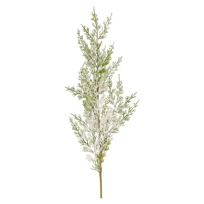 Rama artificial Nevado - 77 cm, Plástico - Rama de pino artificial verde escarchada con tallo marrón, ideal para decoraciones de invierno o Navidad.