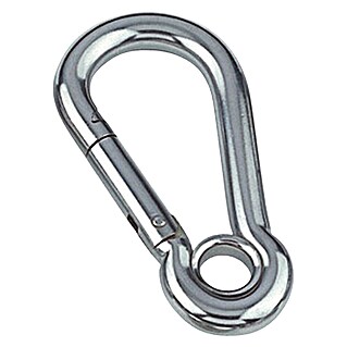 Karabijnhaak (Met kous, Diameter: 5 mm, Lengte: 50 mm, Roestvrij staal, A4, Gepolijst)