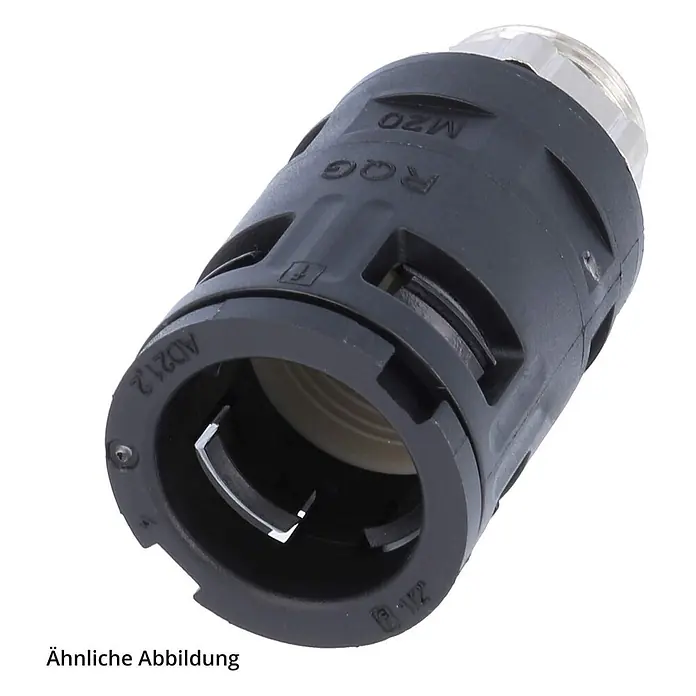 FLEXA RQGKZP-M Schnellverschraubung gerade Gewinde M63x1,5 für [DUP-11261] -  - Schwarzer Kunststoff-Kabelanschlussadapter mit silberner Metallmutter, gekennzeichnet mit M20, RöG, AD21.2 und G 1/2".