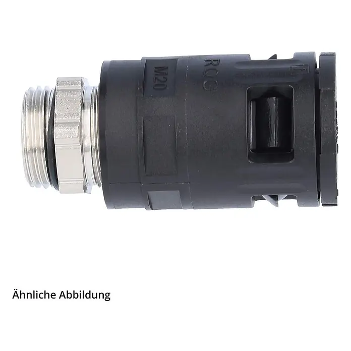 FLEXA RQGKZP-M Schnellverschraubung gerade Gewinde M63x1,5 für [DUP-11261] -  - Schwarze Kunststoff-Kabelverschraubung mit silbernem M20-Gewindeanschluss.