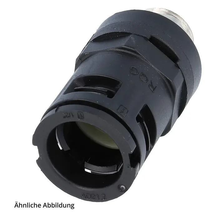 FLEXA RQGKZ-M Schnellverschraubung gerade Gewinde M25x1,5 für | 28,5 -  - Schwarzer Kunststoff-Wellrohradapter mit Metallgewinde.