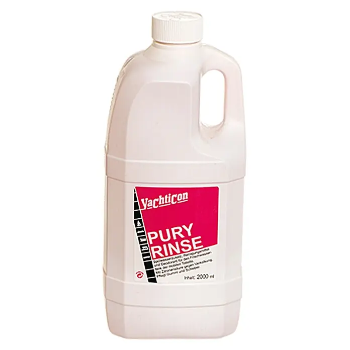 Yachticon Spülwasserzusatz Pury Rinse - 2 l - Yachticon Pury Rinse in einer weißen Kunststoffflasche mit rotem Etikett. Das Reinigungsmittel entfernt Schmutz und Kalkablagerungen und schützt vor Verfärbungen.
