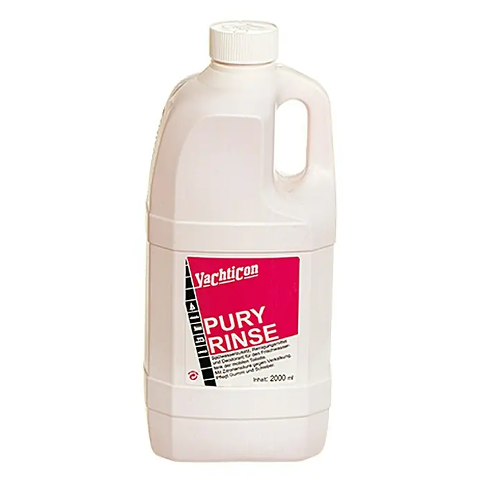 Yachticon Spülwasserzusatz Pury Rinse - 2 l - Yachticon Pury Rinse in einer weißen Kunststoffflasche mit rotem Etikett. Das Reinigungsmittel entfernt Schmutz und Kalkablagerungen und schützt vor Verfärbungen.