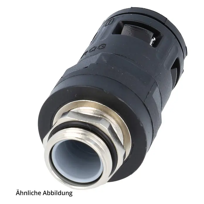 FLEXA RQGKZ-M Schnellverschraubung gerade Gewinde M25x1,5 für | 28,5 -  - Schwarze Kabelverschraubung mit metallischem Gewindeanschluss zur Kabelsicherung.