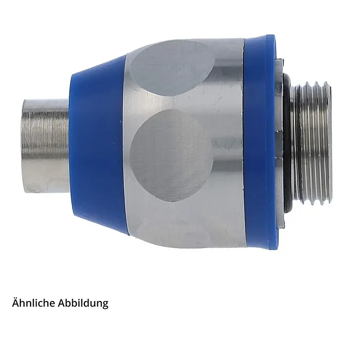 FLEXA US-FOOD Metallverschraubung gerade Gewinde M25x1,5 für | 1/2 -  - Silberner Metallverbinder mit blauem Gummigriff, mit glattem Schaftende und Außengewindeanschluss mit O-Ring.