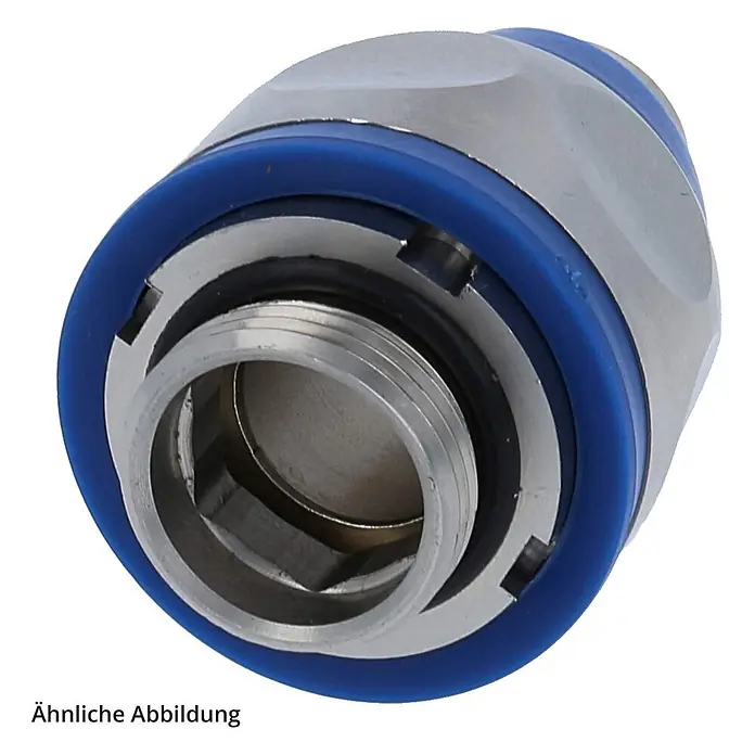 FLEXA US-FOOD Metallverschraubung gerade Gewinde M25x1,5 für | 1/2 -  - Metallischer Verbinder mit blauen Dichtringen und Innengewinde.