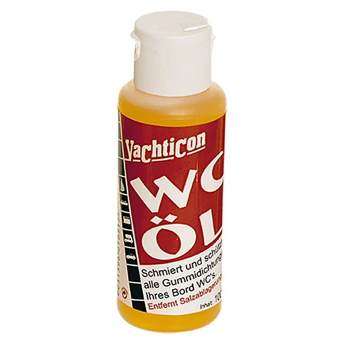 Yachticon WC-Öl - 100 ml - Flasche Yachticon WC-Öl. Schmiert und schützt alle Gummidichtungen Ihres Bord-WCs und entfernt Salzablagerungen. Inhalt: 100 ml.
