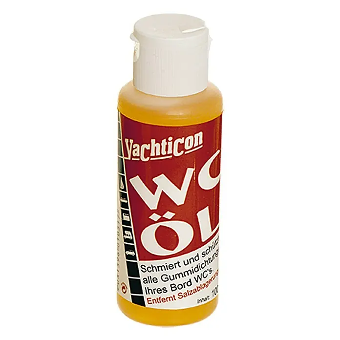 Yachticon WC-Öl - 100 ml - Flasche Yachticon WC-Öl. Schmiert und schützt alle Gummidichtungen Ihres Bord-WCs und entfernt Salzablagerungen. Inhalt: 100 ml.