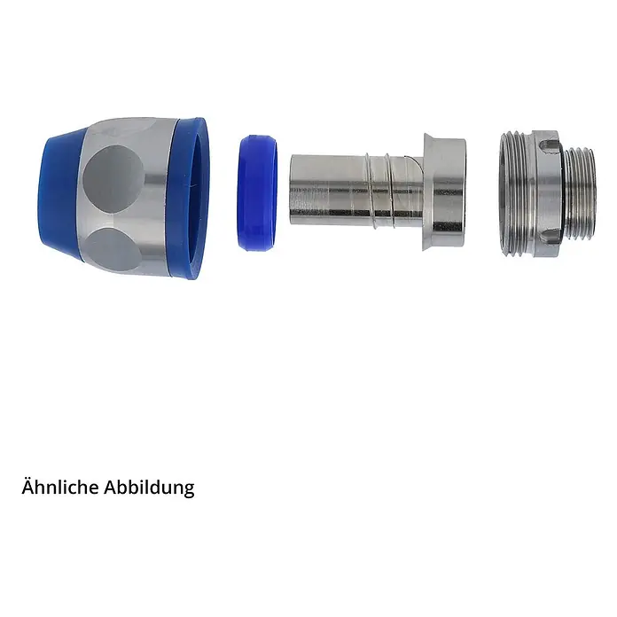 FLEXA US-FOOD Metallverschraubung gerade Gewinde M25x1,5 für | 26,5 -  - Zerlegtes Metallfitting mit blauen Gummidichtungen, Komponenten für sichere Verbindung.