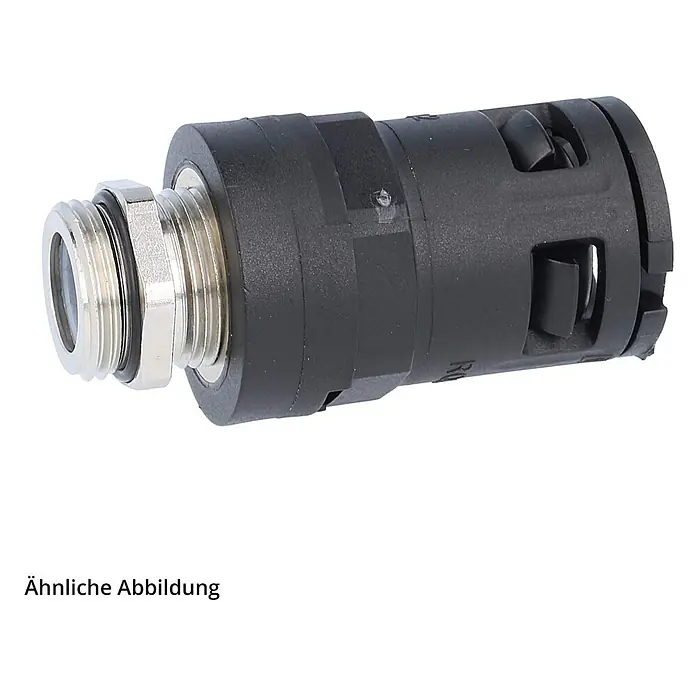 FLEXA RQGKZE-M Schnellverschraubung gerade Gewinde M25x1,5 für | 21,2 -  - Schwarze Kunststoff-Kabelverschraubung mit metallischem Gewindeanschluss.