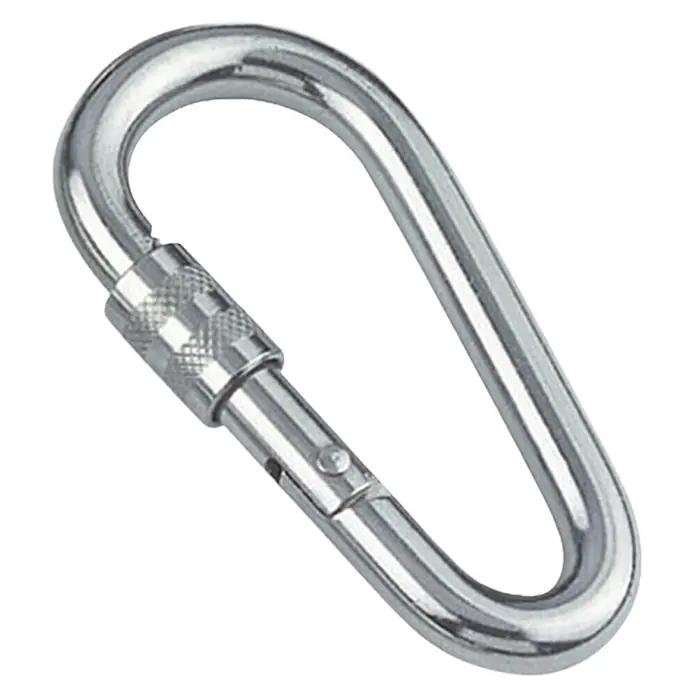 Karabinerhaken mit Sicherheitsmutter - Ø x L: 8 x 60 mm, Bruchlast: 540 kg, Edelstahl, A4 - Diagonale Ansicht