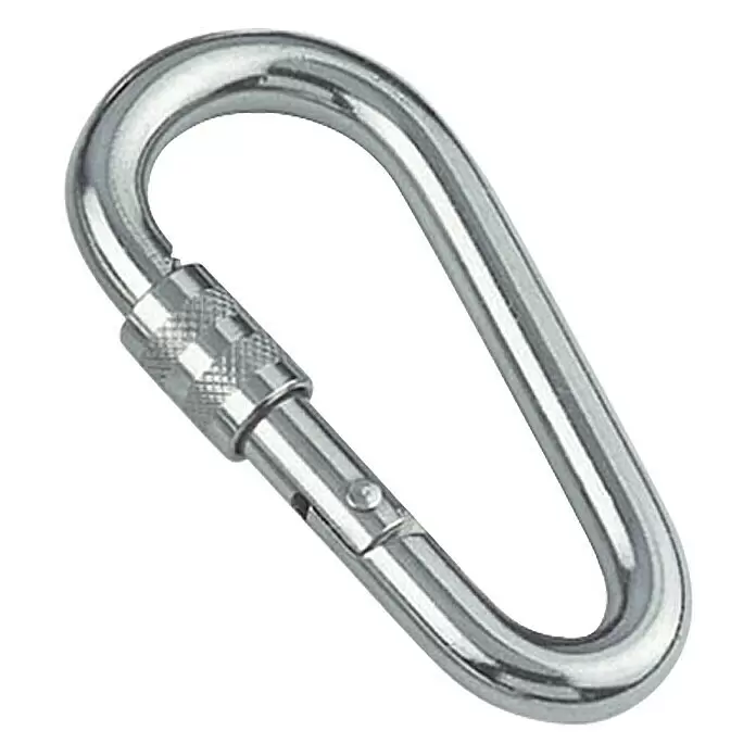 Karabinerhaken mit Sicherheitsmutter - Ø x L: 8 x 60 mm, Bruchlast: 540 kg, Edelstahl, A4
