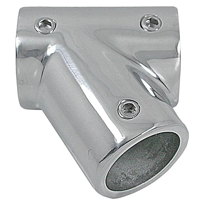 Marinetech Pieza T - 60 °, 22 mm, Izquierda - Esta imagen muestra un conector de tubo cromado con tres tornillos. Es ideal para construcciones de tubos y para unirlos.