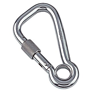 Karabinerhaken mit Sicherheitsmutter und Kausche (Ø x L: 8 x 80 mm, Bruchlast: 640 kg, Edelstahl, A4)