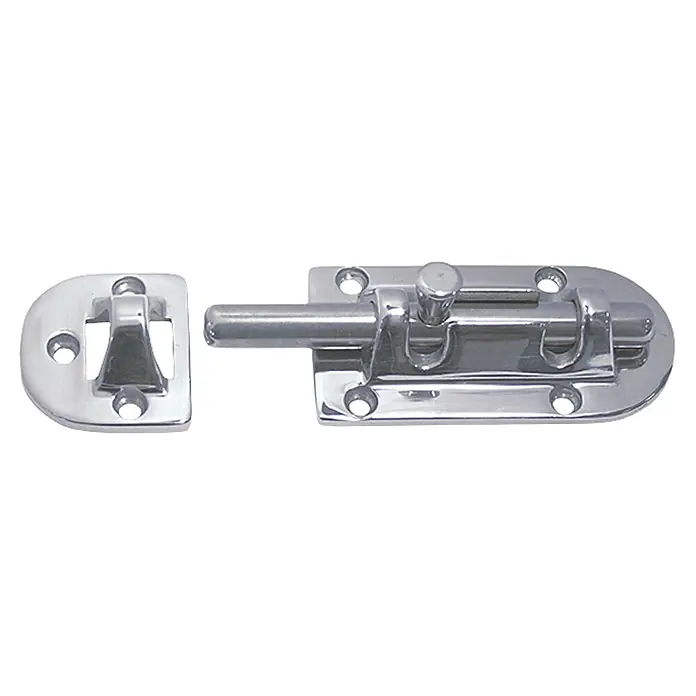 Marinetech Verschlussscharnier - 45 x 30 x 9,5 mm, Edelstahl, A4 - Aufnahme eines Bolzenriegels aus glänzendem Edelstahl.