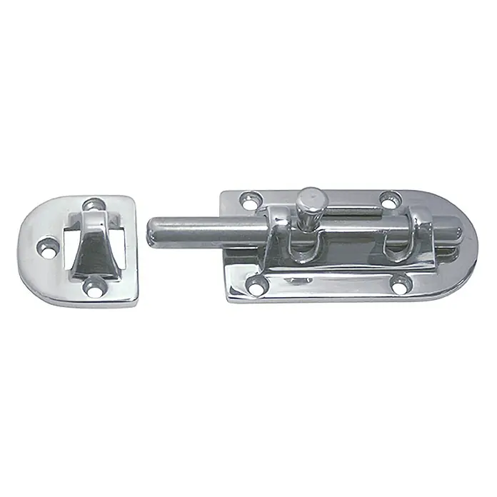 Marinetech Verschlussscharnier - 45 x 30 x 9,5 mm, Edelstahl, A4 - Aufnahme eines Bolzenriegels aus glänzendem Edelstahl.