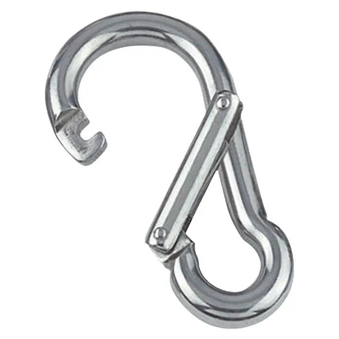 Karabinerhaken - Mit Spezialverschluss, Durchmesser: 8 mm, Länge: 80 mm, Edelstahl, A4, Poliert - Silberner Karabinerhaken mit Schnappverschluss für verschiedene Anwendungen, robust und zuverlässig.