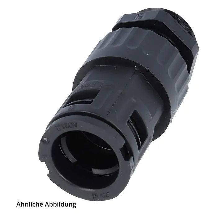 FLEXA FVGZ M25/21 Schnellverschraubung gerade Gewinde M25x1,5 für -  - Schwarzer Kunststoff-Wellrohrverbinder mit Gewindeende.