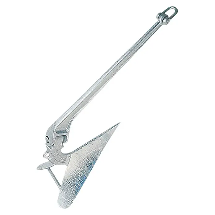 Talamex Pflugscharanker - 710 x 260 mm, Stahl - Das Bild zeigt einen verzinkten Pflugscharanker, der für eine sichere Verankerung von Booten und Schiffen konzipiert ist.