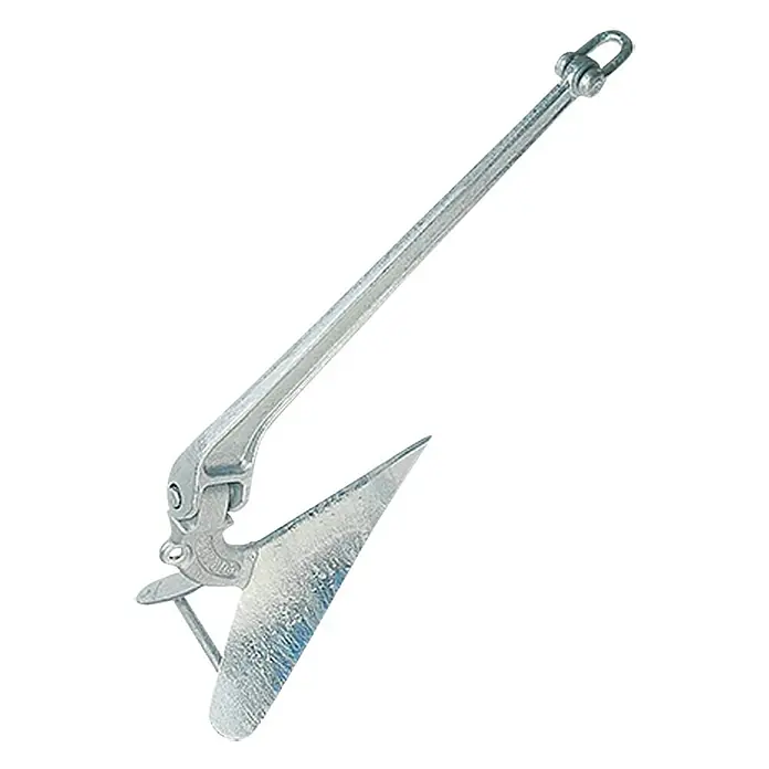 Talamex Pflugscharanker - 710 x 260 mm, Stahl - Das Bild zeigt einen verzinkten Pflugscharanker, der für eine sichere Verankerung von Booten und Schiffen konzipiert ist.