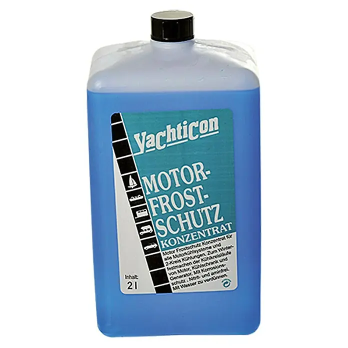Yachticon Motor-Frostschutzkonzentrat - 2 l - Abbildung eines Behälters Yachticon Motor-Frostschutz Konzentrat, ein Kühlmittel für Motoren und Kühlsysteme, das vor Frost schützt.