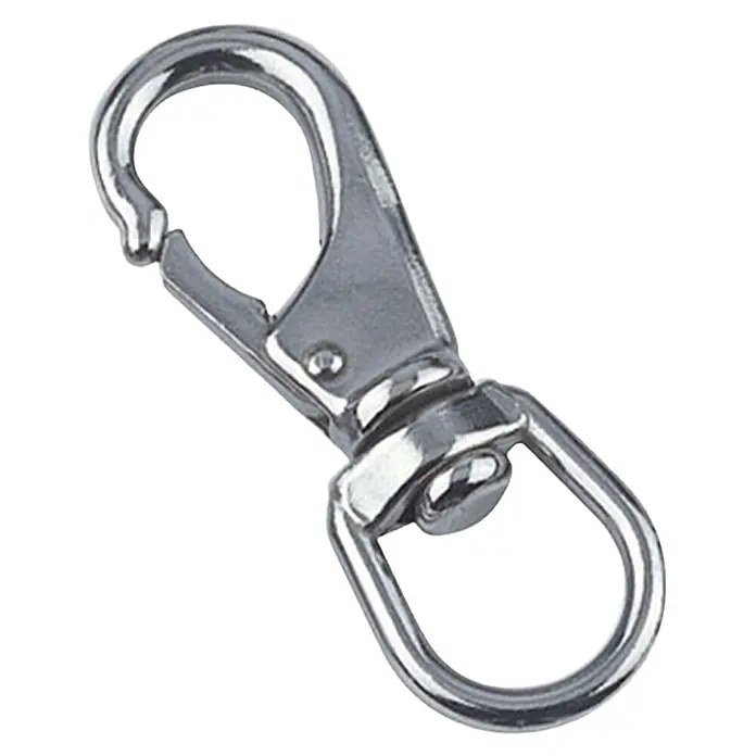 Schnapphaken - Durchmesser: 16 mm, Länge: 8,6 cm, Wirbelauge, Edelstahl, A4 - Diagonale Ansicht