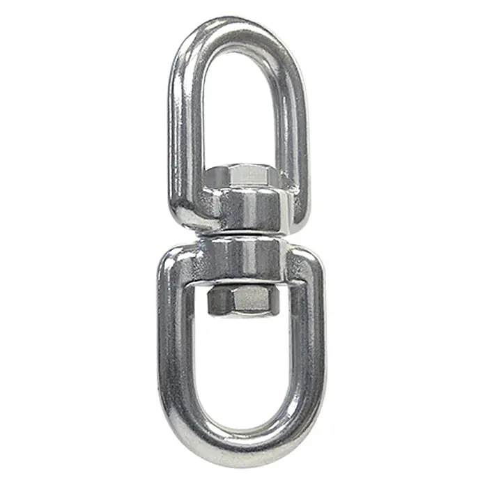 Wirbelschäkel - Durchmesser Bolzen: 8 mm, Bruchlast: 2.000 kg, Auge-Auge, Edelstahl, A4 - Silberner Drehwirbel mit zwei U-förmigen Ösen und Schrauben, ideal für Hängesessel oder Schaukeln. Robust und langlebig.