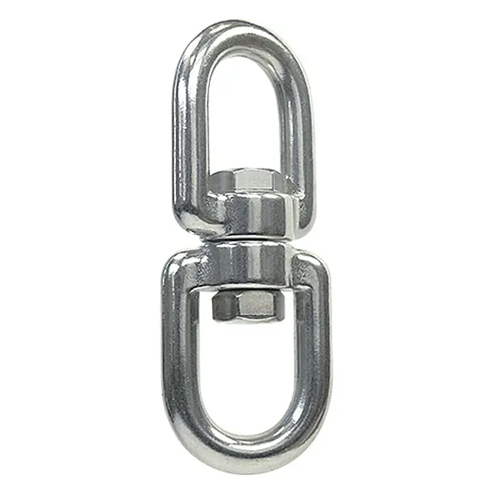 Wirbelschäkel - Durchmesser Bolzen: 8 mm, Bruchlast: 2.000 kg, Auge-Auge, Edelstahl, A4 - Silberner Drehwirbel mit zwei U-förmigen Ösen und Schrauben, ideal für Hängesessel oder Schaukeln. Robust und langlebig.