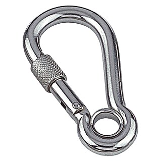 Karabinerhaken mit Sicherheitsmutter und Kausche (Ø x L: 13 x 80 mm, Bruchlast: 610 kg, Edelstahl, A4)