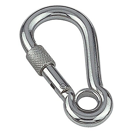 Karabinerhaken mit Sicherheitsmutter und Kausche (Ø x L: 13 x 80 mm, Bruchlast: 610 kg, Edelstahl, A4)