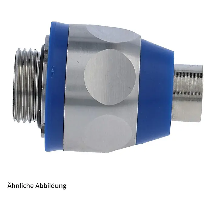 FLEXA US-FOOD Metallverschraubung gerade Gewinde M20x1,5 für -  - Metallischer Verbinder mit blauen Ringen, mit Gewindeende und glattem Anschluss.