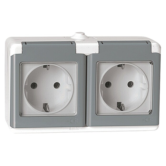 Voltomat FLUID Wandcontactdoos voor vochtige ruimtes (Horizontaal, 2 standen, Grijs, IP44)