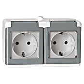 Voltomat FLUID Wandcontactdoos voor vochtige ruimtes (Horizontaal, 2 standen, Grijs, IP44)