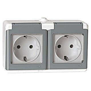 Voltomat FLUID Wandcontactdoos voor vochtige ruimtes (Horizontaal, 2 voudig, Grijs, IP44)