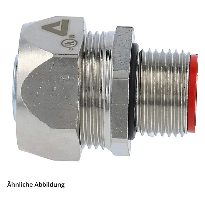 FLEXA EG-M Metallverschraubung gerade Gewinde M32x1,5 für -  - Silberfarbene Metall-Kabelverschraubung mit Außengewinde, Sechskantmutter, schwarzem O-Ring und rotem Dichtelement.