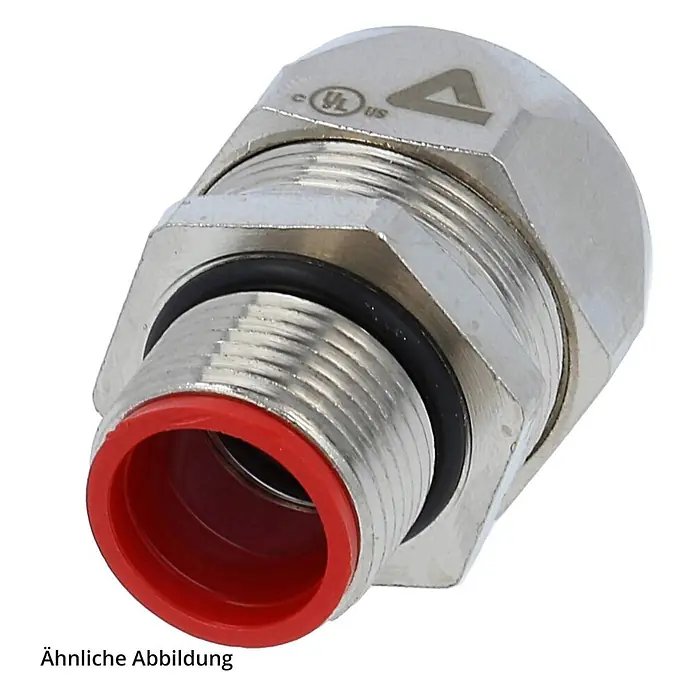 FLEXA EG-M Metallverschraubung gerade Gewinde M32x1,5 für -  - Metallische Kabelverschraubung mit Sechskantkörper, Außengewinde, roter Schutzkappe und schwarzem O-Ring.