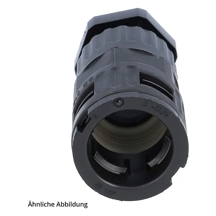 FLEXA RQGZ-M Schnellverschraubung gerade Gewinde M63x1,5 für [DUP-10728] -  - Schwarzer Kunststoff-Wellrohrverbinder, gekennzeichnet mit AD21.2 und 1/2 Zoll.