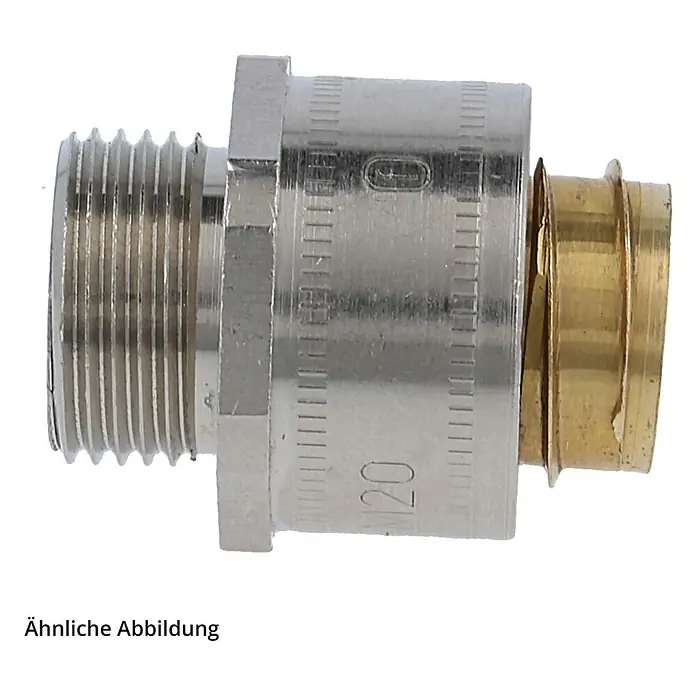 FLEXA FSW 16/21 Metallverschraubung gerade Gewinde PG16x1,41 für -  - Metallenes Gewinderohr mit M20-Außengewinde und einem messingfarbenen Einsatz.
